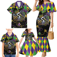 Mardi Gras Pelican Family Matching Mermaid Dress and Hawaiian Shirt On Tuesdays We Wear Beads - Wonder Print Shop