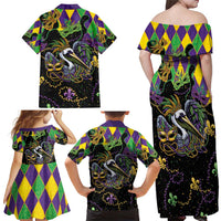 Mardi Gras Pelican Family Matching Off Shoulder Maxi Dress and Hawaiian Shirt On Tuesdays We Wear Beads - Wonder Print Shop