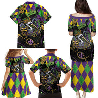 Mardi Gras Pelican Family Matching Puletasi and Hawaiian Shirt On Tuesdays We Wear Beads - Wonder Print Shop