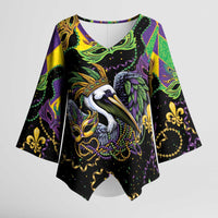 Mardi Gras Pelican Kimono Sleeve Blouse On Tuesdays We Wear Beads - Wonder Print Shop