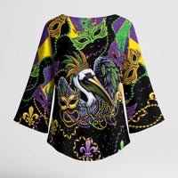 Mardi Gras Pelican Kimono Sleeve Blouse On Tuesdays We Wear Beads - Wonder Print Shop