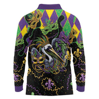 Mardi Gras Pelican Long Sleeve Polo Shirt On Tuesdays We Wear Beads - Wonder Print Shop