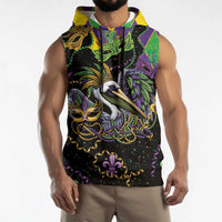Mardi Gras Pelican Sleeveless Hoodie On Tuesdays We Wear Beads - Wonder Print Shop