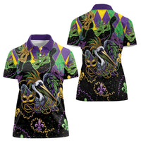 Mardi Gras Pelican Women Polo Shirt On Tuesdays We Wear Beads - Wonder Print Shop