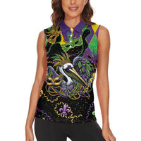Mardi Gras Pelican Women Sleeveless Polo Shirt On Tuesdays We Wear Beads - Wonder Print Shop