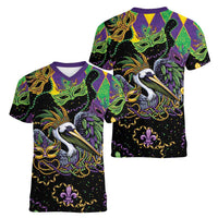 Mardi Gras Pelican Women V-Neck T-Shirt On Tuesdays We Wear Beads - Wonder Print Shop