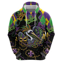 Mardi Gras Pelican Zip Hoodie On Tuesdays We Wear Beads - Wonder Print Shop