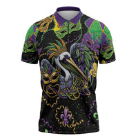 Mardi Gras Pelican Zipper Polo Shirt On Tuesdays We Wear Beads - Wonder Print Shop