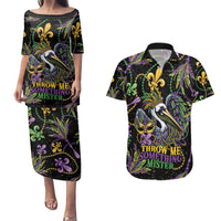 Mardi Gras Pelican Couples Matching Puletasi and Hawaiian Shirt Throw me Something Mister! - Wonder Print Shop