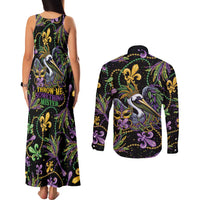 Mardi Gras Pelican Couples Matching Tank Maxi Dress and Long Sleeve Button Shirt Throw me Something Mister! - Wonder Print Shop