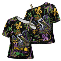 Mardi Gras Pelican Cross Shoulder Shirt Throw me Something Mister! - Wonder Print Shop