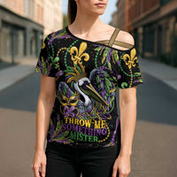 Mardi Gras Pelican Cross Shoulder Shirt Throw me Something Mister! - Wonder Print Shop