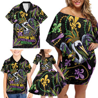 Mardi Gras Pelican Family Matching Off Shoulder Short Dress and Hawaiian Shirt Throw me Something Mister! - Wonder Print Shop