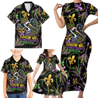 Mardi Gras Pelican Family Matching Short Sleeve Bodycon Dress and Hawaiian Shirt Throw me Something Mister! - Wonder Print Shop