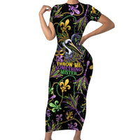 Mardi Gras Pelican Family Matching Short Sleeve Bodycon Dress and Hawaiian Shirt Throw me Something Mister! - Wonder Print Shop