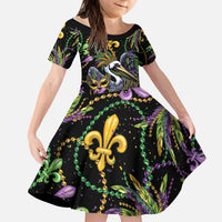 Mardi Gras Pelican Kid Short Sleeve Dress Throw me Something Mister! - Wonder Print Shop