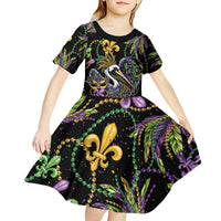 Mardi Gras Pelican Kid Short Sleeve Dress Throw me Something Mister! - Wonder Print Shop