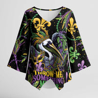 Mardi Gras Pelican Kimono Sleeve Blouse Throw me Something Mister! - Wonder Print Shop