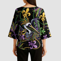 Mardi Gras Pelican Kimono Sleeve Blouse Throw me Something Mister! - Wonder Print Shop