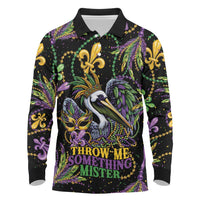 Mardi Gras Pelican Long Sleeve Polo Shirt Throw me Something Mister! - Wonder Print Shop