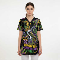 Mardi Gras Pelican Scrub Top Throw me Something Mister! - Wonder Print Shop