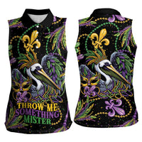 Mardi Gras Pelican Women Sleeveless Polo Shirt Throw me Something Mister! - Wonder Print Shop