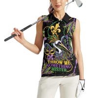 Mardi Gras Pelican Women Sleeveless Polo Shirt Throw me Something Mister! - Wonder Print Shop
