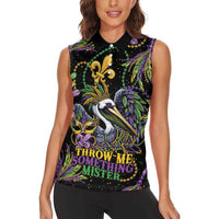 Mardi Gras Pelican Women Sleeveless Polo Shirt Throw me Something Mister! - Wonder Print Shop