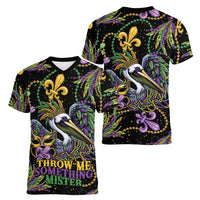 Mardi Gras Pelican Women V-Neck T-Shirt Throw me Something Mister! - Wonder Print Shop