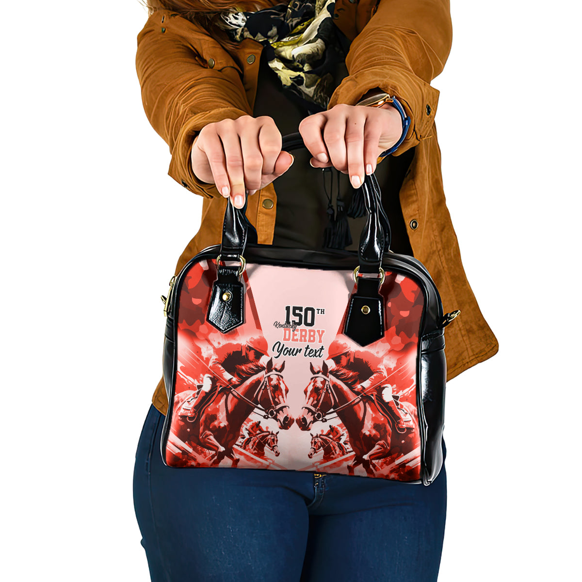 Personalized Kentucky Horse Racing Shoulder Handbag Happy 150th Anniversary Red Style