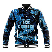 I Like My Ice Crushed Personalized Baseball Jacket Ice Blue White Marble Seamless