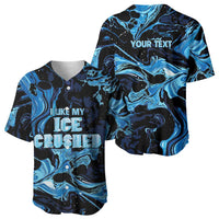 I Like My Ice Crushed Personalized Baseball Jersey Ice Blue White Marble Seamless