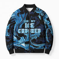 I Like My Ice Crushed Personalized Bomber Puffer Jacket Ice Blue White Marble Seamless