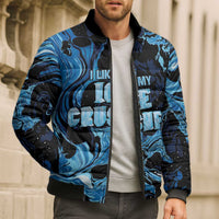 I Like My Ice Crushed Personalized Bomber Puffer Jacket Ice Blue White Marble Seamless
