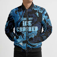 I Like My Ice Crushed Personalized Bomber Puffer Jacket Ice Blue White Marble Seamless