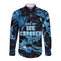 I Like My Ice Crushed Personalized Long Sleeve Button Shirt Ice Blue White Marble Seamless
