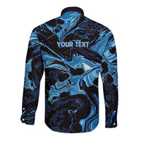 I Like My Ice Crushed Personalized Long Sleeve Button Shirt Ice Blue White Marble Seamless