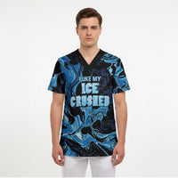 I Like My Ice Crushed Personalized Scrub Top Ice Blue White Marble Seamless