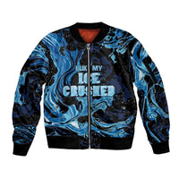 I Like My Ice Crushed Personalized Sleeve Zip Bomber Jacket Ice Blue White Marble Seamless