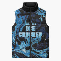 I Like My Ice Crushed Personalized Sleeveless Puffer Jacket Ice Blue White Marble Seamless