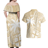 Custom Indo Fijians Couples Matching Off Shoulder Maxi Dress and Hawaiian Shirt Fiji ke Hindustani Polyneisan Paisley Beige Style LT9 - Wonder Print Shop