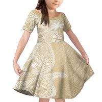 Custom Indo Fijians Family Matching Mermaid Dress and Hawaiian Shirt Fiji ke Hindustani Polyneisan Paisley Beige Style LT9 - Wonder Print Shop