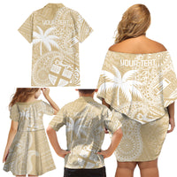 Custom Indo Fijians Family Matching Off Shoulder Short Dress and Hawaiian Shirt Fiji ke Hindustani Polyneisan Paisley Beige Style LT9 - Wonder Print Shop