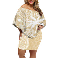 Custom Indo Fijians Family Matching Off Shoulder Short Dress and Hawaiian Shirt Fiji ke Hindustani Polyneisan Paisley Beige Style LT9 - Wonder Print Shop