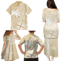 Custom Indo Fijians Family Matching Puletasi and Hawaiian Shirt Fiji ke Hindustani Polyneisan Paisley Beige Style - Wonder Print Shop