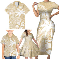Custom Indo Fijians Family Matching Short Sleeve Bodycon Dress and Hawaiian Shirt Fiji ke Hindustani Polyneisan Paisley Beige Style - Wonder Print Shop