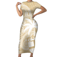 Custom Indo Fijians Family Matching Short Sleeve Bodycon Dress and Hawaiian Shirt Fiji ke Hindustani Polyneisan Paisley Beige Style - Wonder Print Shop