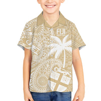 Custom Indo Fijians Family Matching Short Sleeve Bodycon Dress and Hawaiian Shirt Fiji ke Hindustani Polyneisan Paisley Beige Style - Wonder Print Shop