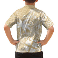 Custom Indo Fijians Kid Hawaiian Shirt Fiji ke Hindustani Polyneisan Paisley Beige Style - Wonder Print Shop