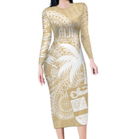 Custom Indo Fijians Long Sleeve Bodycon Dress Fiji ke Hindustani Polyneisan Paisley Beige Style - Wonder Print Shop